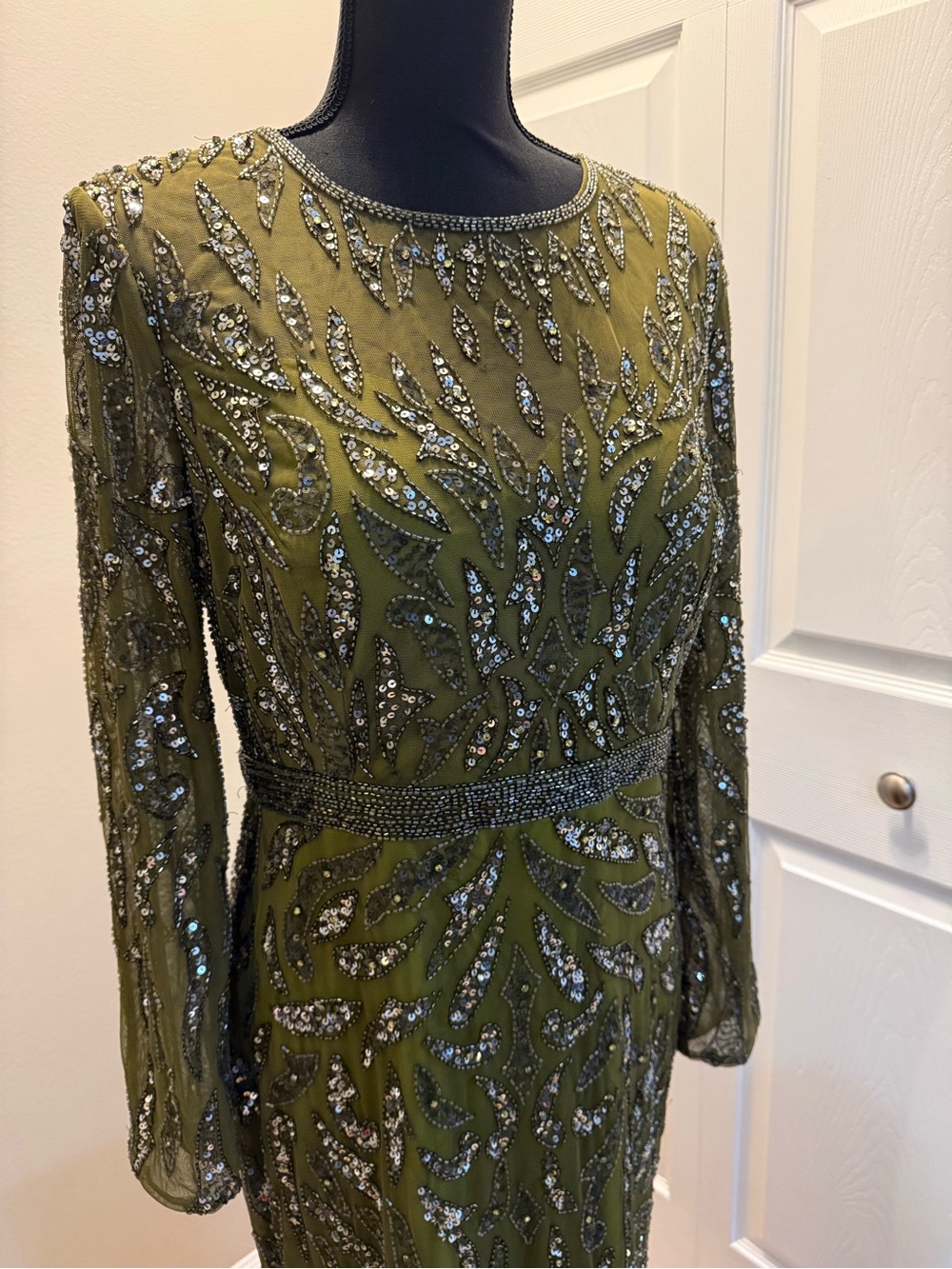 Mac Duggal Olive Green illusion sequins Evening Gown - Picture 11 of 12